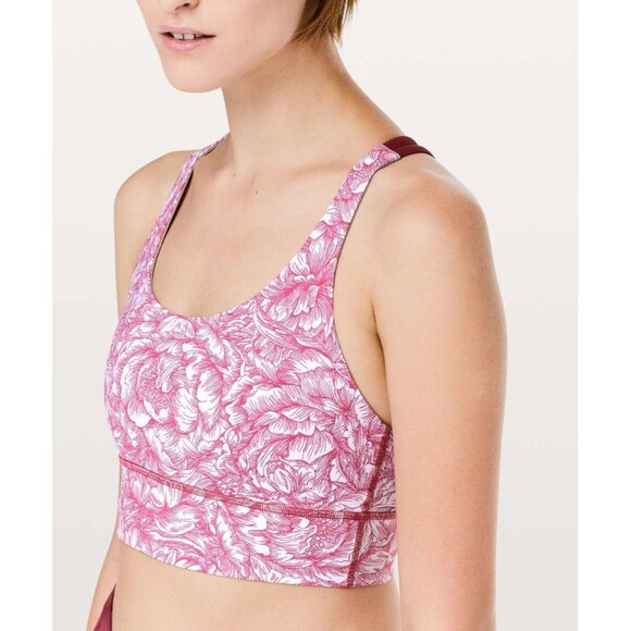 LULULEMON Energy Floral Bloom White Star Ruby Long Line Sports Bra, Size 12 - Picture 3 of 16